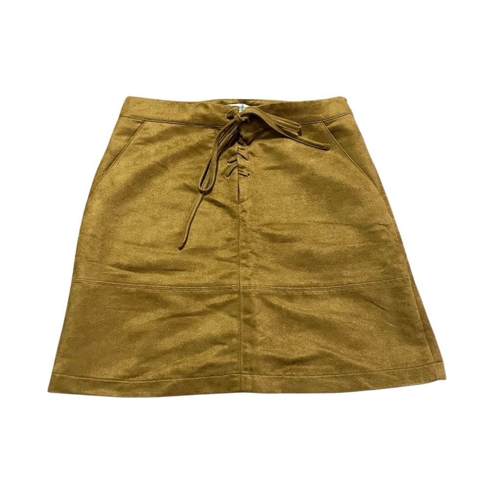 Lace-Up Suede A-Line Mini Skirt Brown Size 2 Boho Concert Western Festival